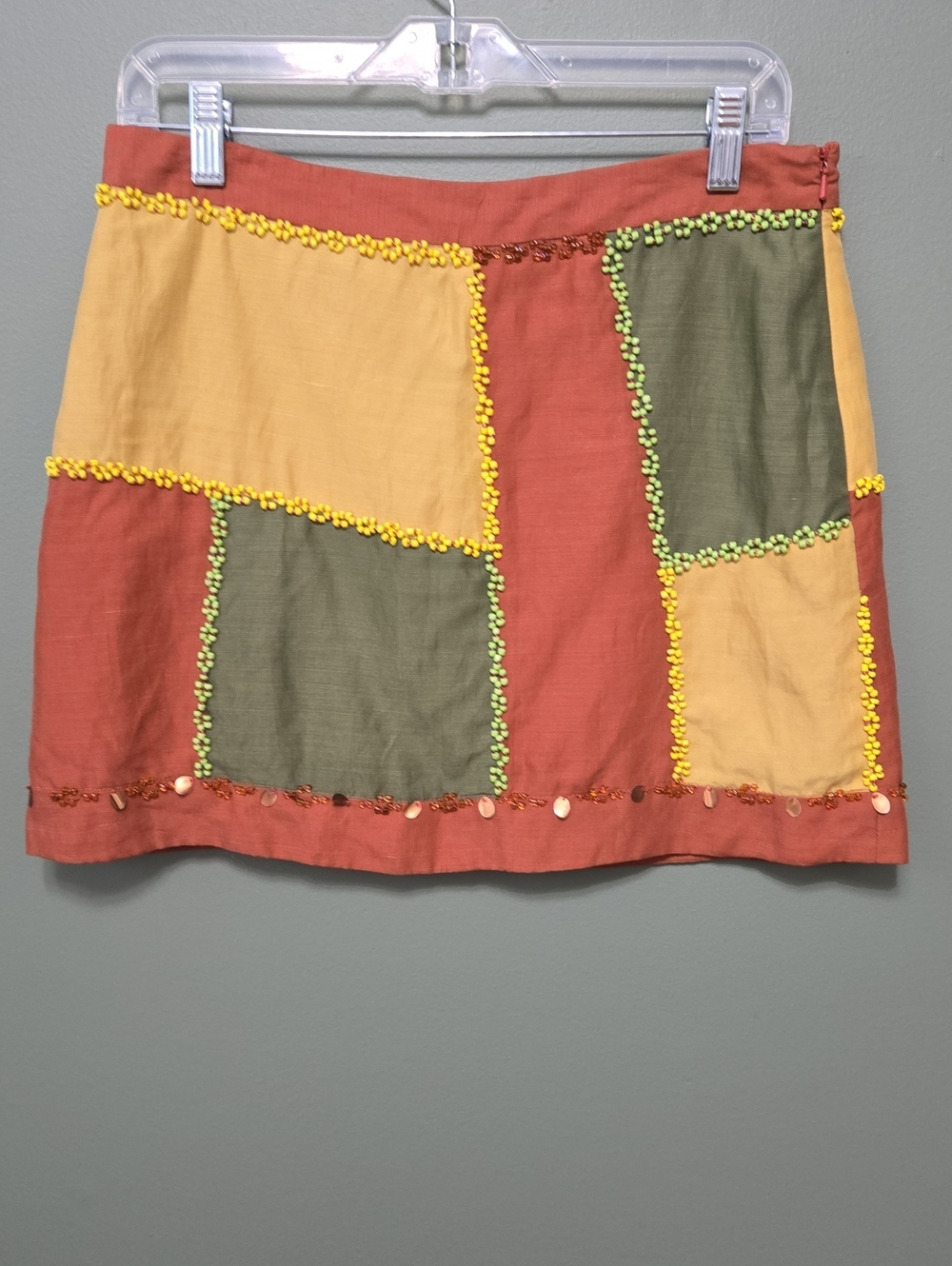 Salabianca Patchwork Beaded Mini Skirt - Multicolor Sz 2